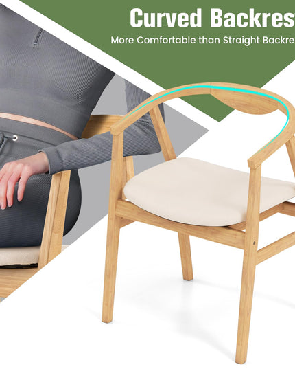 Giantex Bamboo Accent Chair - Wood Natural Boho Accent Dining Chairs with Armrest and Curved Backrest (1/2)