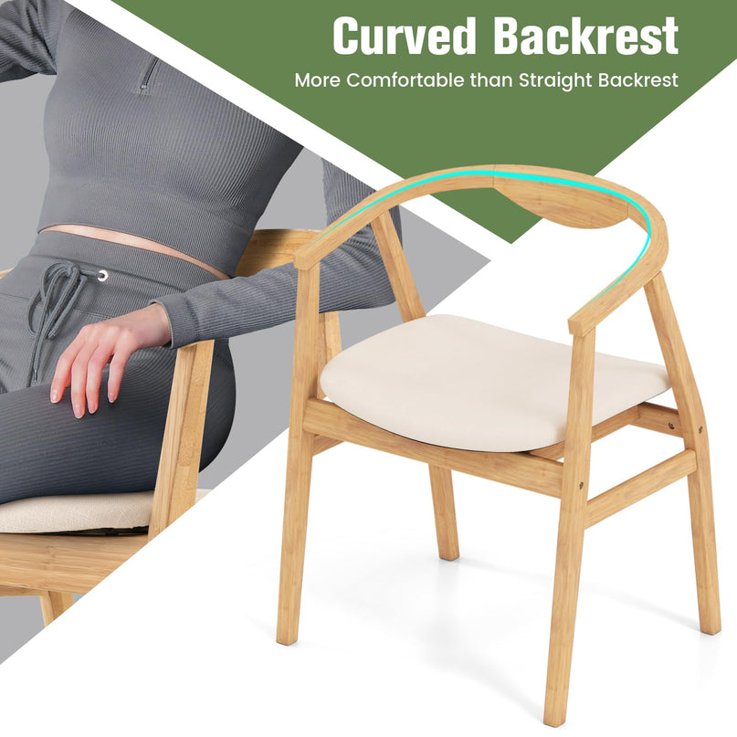 Giantex Bamboo Accent Chair - Wood Natural Boho Accent Dining Chairs with Armrest and Curved Backrest (1/2)