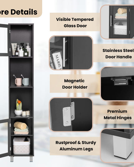 Tall Bathroom Cabinet, Home Bedroom Living Room Wood Linen Storage Cabinet Free Standing