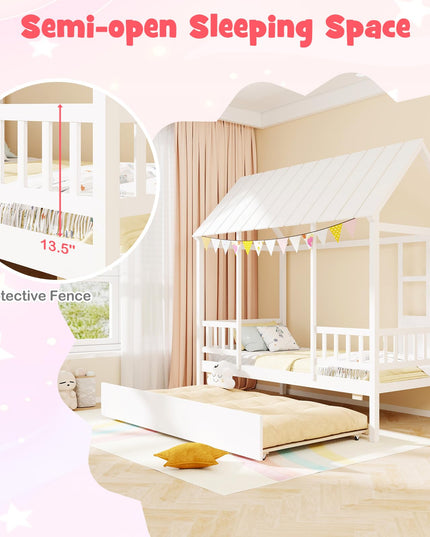 Giantex Twin House Bed with Trundle Bed Twin