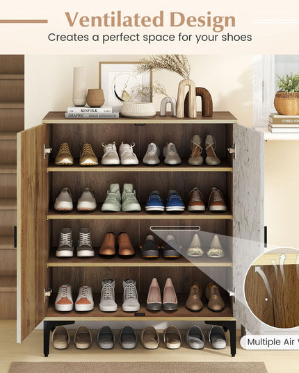 Giantex 4-Tier Wooden Shoe Rack Cabinet W/Marble Pattern Doors for Entryway Hallway