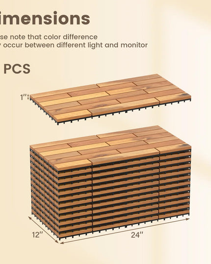 Giantex 24" x 12" Acacia Wood Interlocking Patio Flooring Tiles