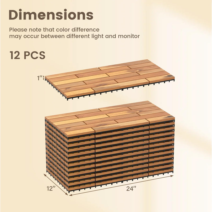 Giantex 24" x 12" Acacia Wood Interlocking Patio Flooring Tiles