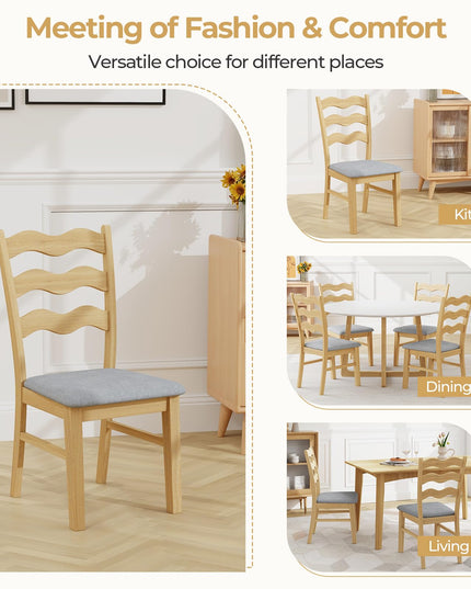 Giantex Wooden Dining Chairs Set of 2/4, Rubber Wood Kitchen Chair with Padded Seat & Hollowed Backrest