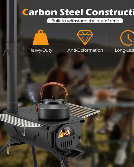 Giantex Hot Tent Stove Portable Wood Burning Stove w/ 5 Chimney Pipes