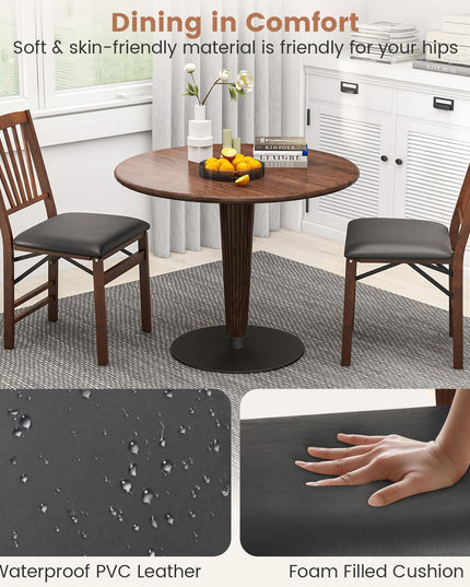 Giantex Folding Dining Chairs Set of 2, Foldable Wood Kitchen Chairs with Padded Seat