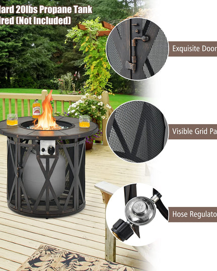 Giantex 32" Gas Fire Pit Table - 30,000 BTU Round Outdoor Fire Pit with Lid, PVC Cover, Glass Stones, Black