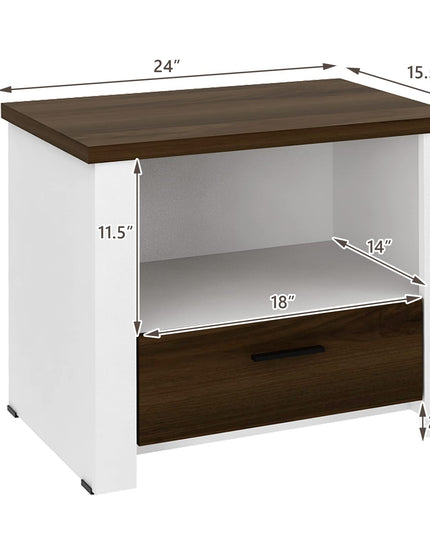 Giantex Nightstand, End Table with Glide Sliding Drawer & Open Cabinet, Modern Sofa Side Table for Living Room