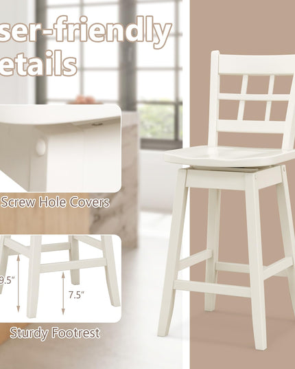 Giantex Bar Stools, Farmhouse Swivel Barstools with 6-Grid Hollow Back & Ergonomic Contoured Seat