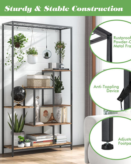 Giantex 71" Tall Plant Stand Indoor, 6-Tier Metal Plant Shelf with 10 Hanging Hooks