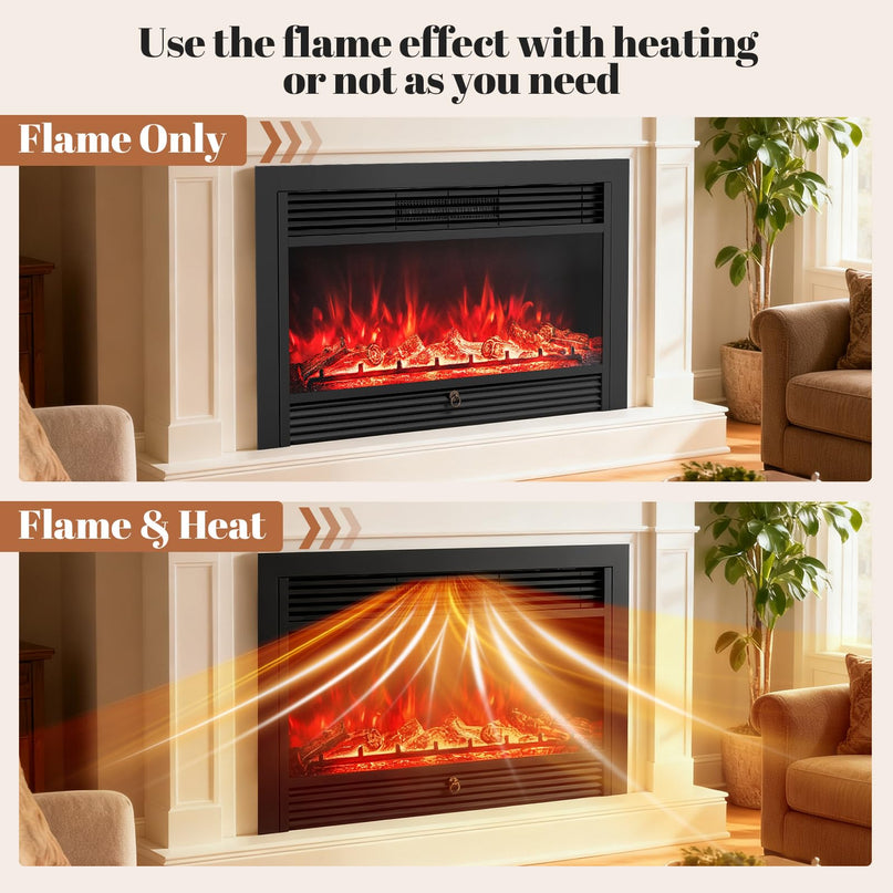 Giantex Insert de cheminée électrique encastrable/mural de 84 cm avec chauffage 750/1500 W