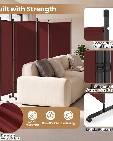 Giantex 4 Panel Folding Room Divider with Wheels