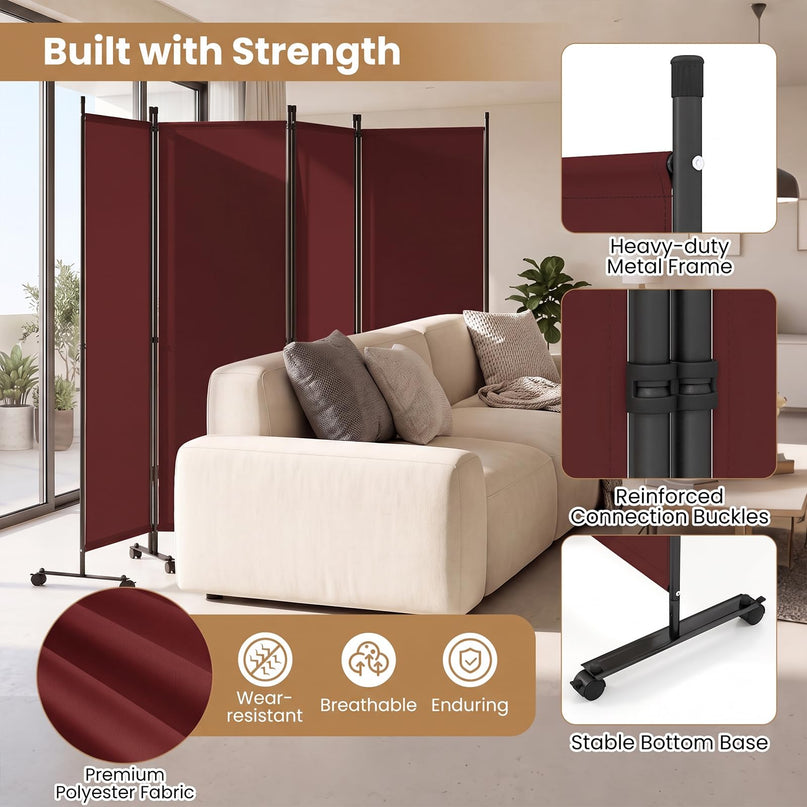 Giantex 4 Panel Folding Room Divider with Wheels