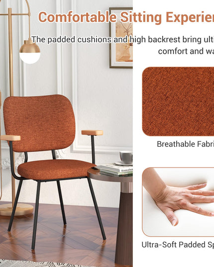 Modern Fabric Dining Chair Set of 2, Padded Armchairs with Linen Fabric