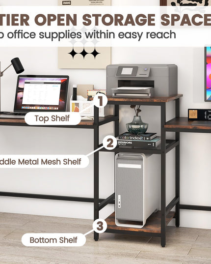 Giantex 97" 2 Person Desk with Power Outlets, Extra Long Double Computer Desk w/Printer Stand