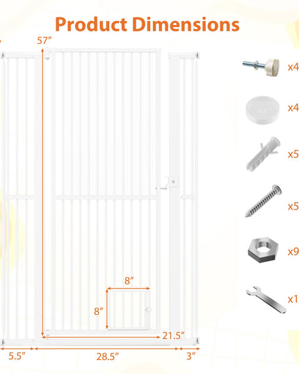 Giantex 59'' Extra Tall Pet Gate for Large Dogs & Cats | Adjustable 30.5''–41'' Wide Dog Gate