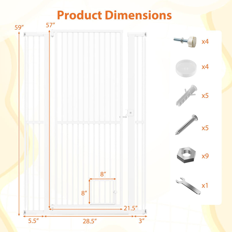 Giantex 59'' Extra Tall Pet Gate for Large Dogs & Cats | Adjustable 30.5''–41'' Wide Dog Gate