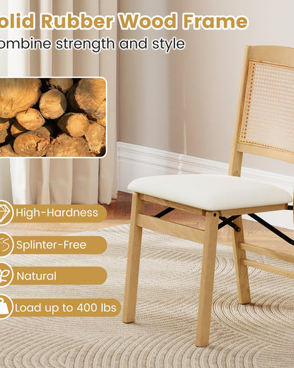 Giantex Rubber Wood Kitchen Chair w/Linen Padded Seat & Rattan Backrest No Assembly