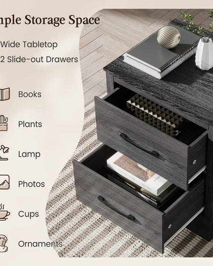 Giantex Wood Bedside Table with 2 Storage Drawers