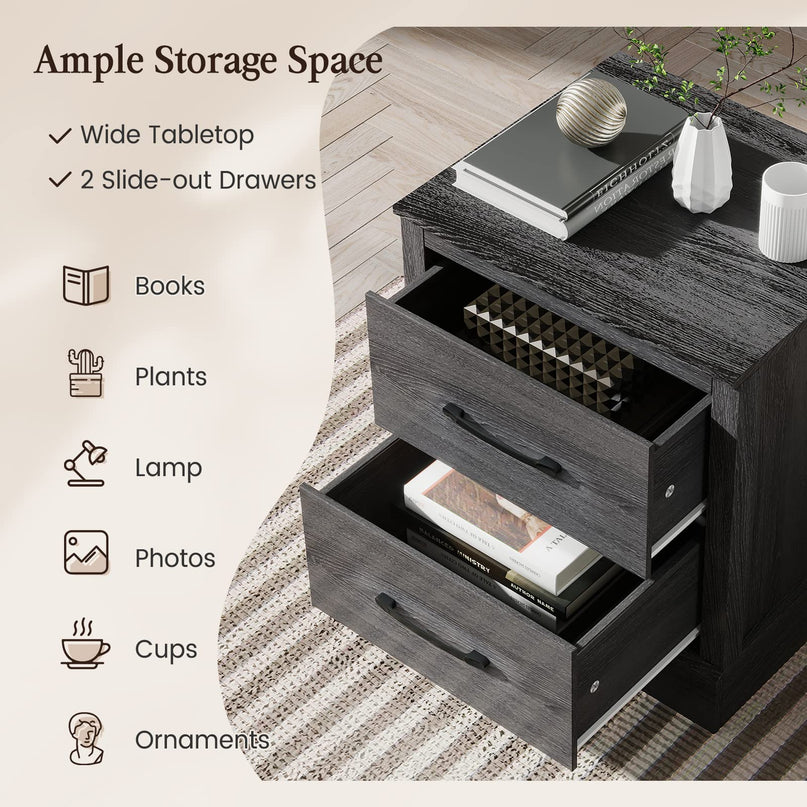 Giantex Wood Bedside Table with 2 Storage Drawers