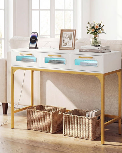 Giantex 35.5" Console Table with Charging Station & 3 Drawers