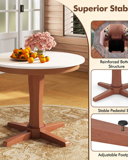 Giantex Round Dining Table, 36” Kitchen Table with Base, Solid Rubber Wood Frame, Breakfast Table for 4 People
