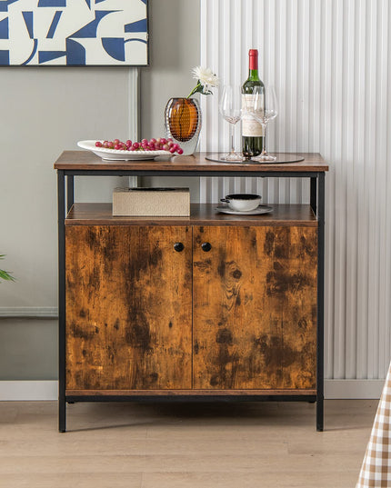 Giantex Buffet Cabinet with Shelf - 2 Door Sideboard Kitchen Storage Cupboard with Shelves (Rustic Brown)