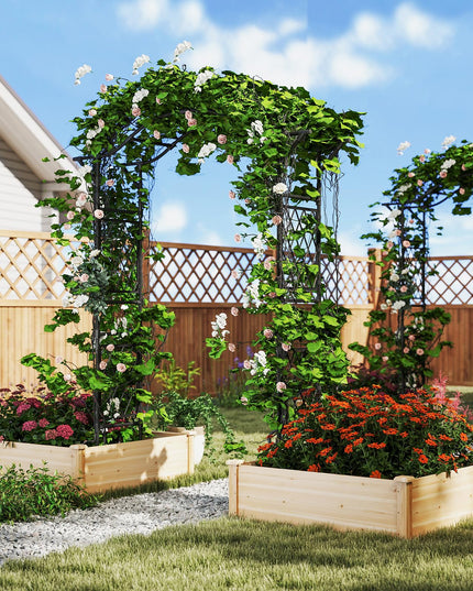 Giantex Arche de Jardin Treillis 170cm(L) x 211cm(H) Tonnelle Métallique avec Tubes en Acier Ondulé Revêtu de PE & Panneaux en Treillis