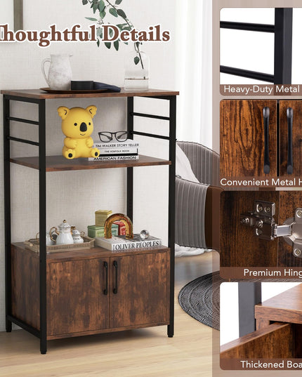 Giantex Kitchen Bakers Rack with Storage, 3-Tier Industrial Microwave Stand with Open Shelves and 10 Removable S-Shaped Hooks