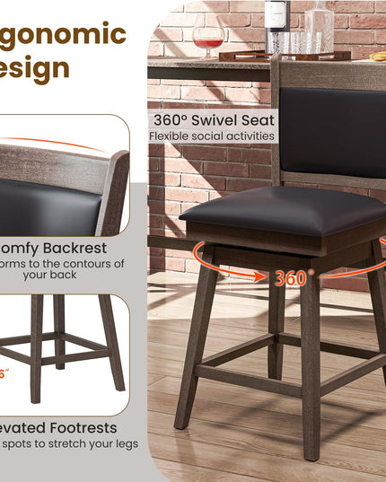 Giantex 25" Bar Stools Set, Upholstered Swivel Bar Chairs with Ergonomic Back