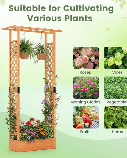 Giantex 89”Wooden Raised Garden Bed with Trellis & Hanging Roof