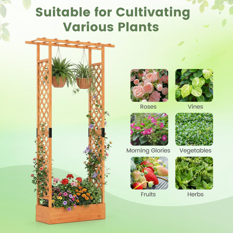 Giantex 89”Wooden Raised Garden Bed with Trellis & Hanging Roof