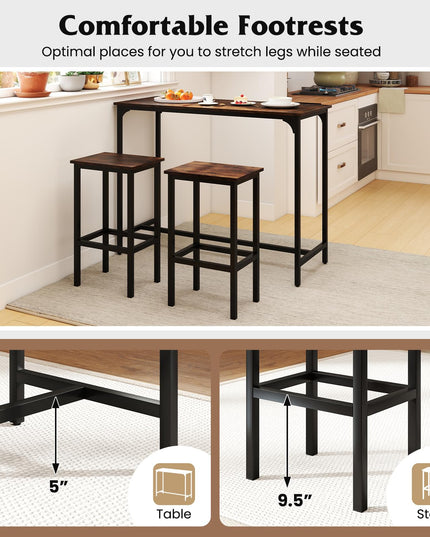 Giantex Dining Table Set 47.5" Rectangular Pub Table with 2 Stools