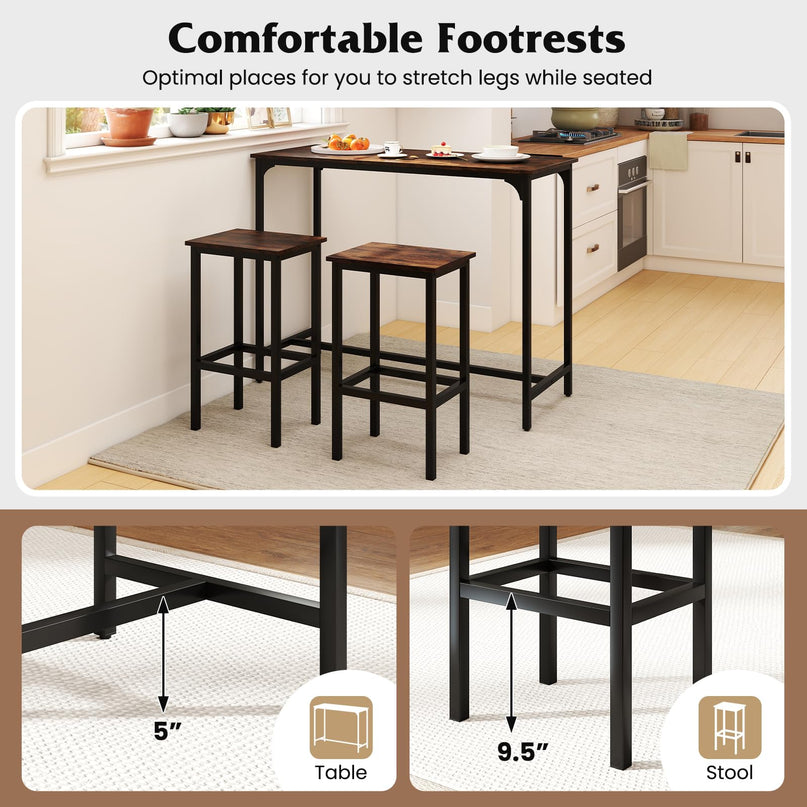 Giantex Dining Table Set 47.5" Rectangular Pub Table with 2 Stools