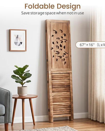 GIANTEX 3 Panel Folding Room Divider with Tree Leaf Cutout & Louvered Slats