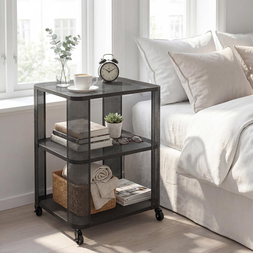 Giantex 3-Tier Rolling Side Table w/Open Storage Shelves (1/2)