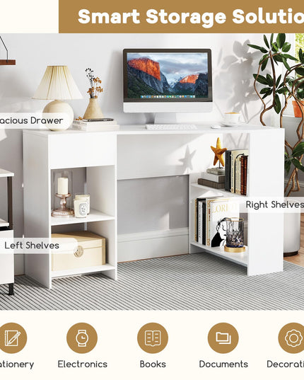 Giantex White Desk with Drawer 48 Inch Corner Desk