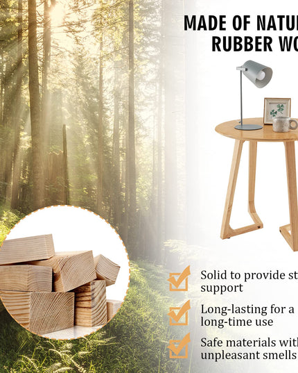 Giantex 24" Round End Table - Rubber Wood Sofa Side Table with Adjustable Foot Pads, Natural