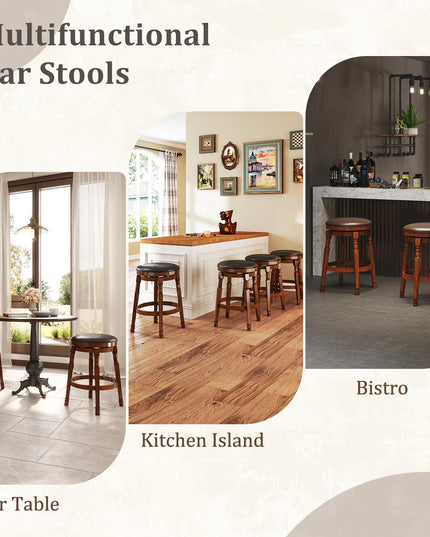 Giantex 24" Counter Height Bar Stools with Faux Leather Padded Seat & Footrests