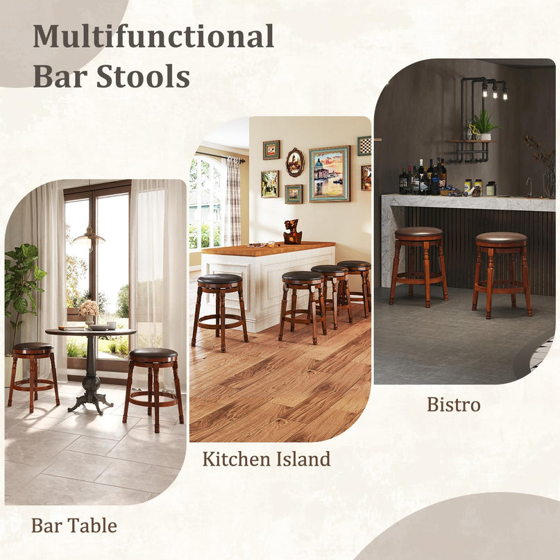 Giantex 24" Counter Height Bar Stools with Faux Leather Padded Seat & Footrests