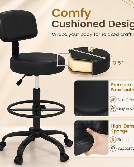 GIANTEX Drafting Chair with Back Adjustable Foot Rolling Stool with Wheels(1/2)