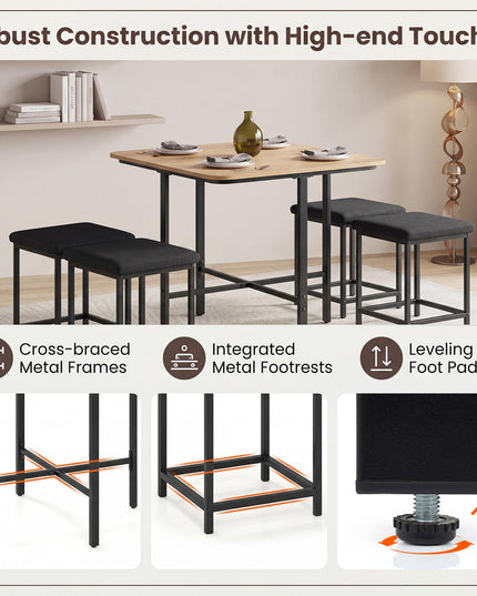 Giantex Dining Table Set for 4 with Upholstered Stools
