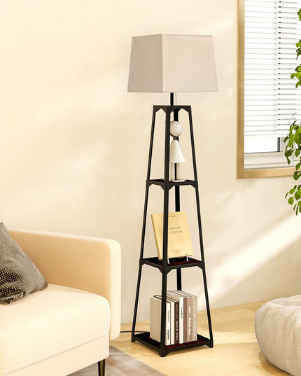 Giantex Shelf Floor Lamp - 3-Tier 63" Tall Modern Corner Standing Lamp with Linen Lampshade