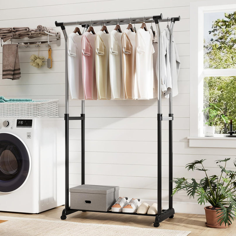 Giantex Portable Garment Clothes Rack with Adjustable Height & Wheels