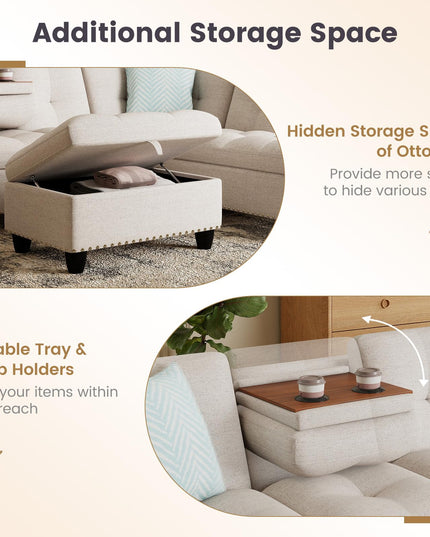Giantex 98" L Shaped Sofa with Movable Storage Ottoman