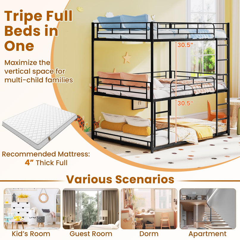 Giantex Full Metal Bunk Bed Frame with Dual Ladders & Safety Guardrails for Teens Adults