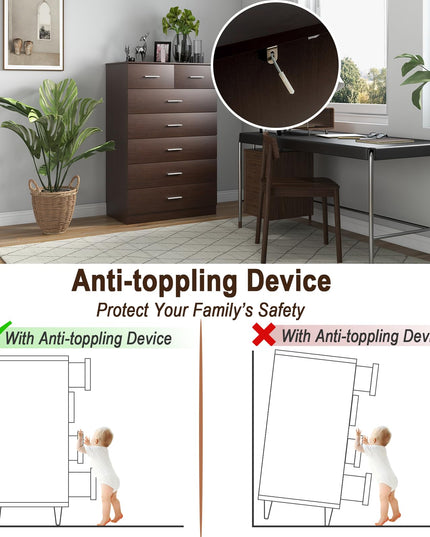 Giantex 7 Drawers Dresser for Bedroom - Wooden Chest of Drawers with Anti-toppling Device