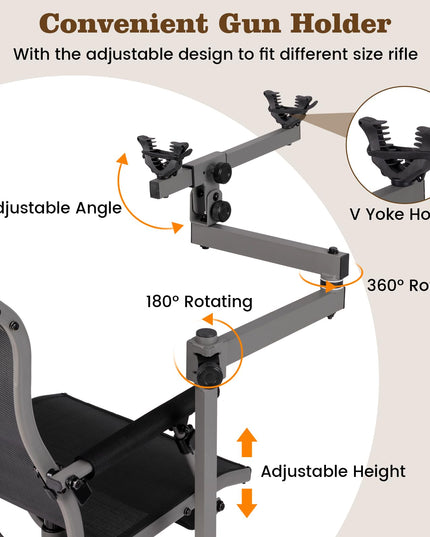 Giantex 360° Swivel Hunting Chair with Gun Rest, Adjustable Armrests, Telescopic Legs, All-Terrain Duck Feet