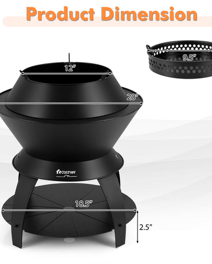 Giantex 3-in-1 Smokeless Fire Pit, 20" Wood Burning Firepit w/Removable Wok Ring & Ash Pan