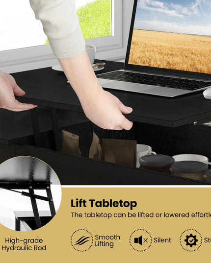Giantex Lift Top Coffee Table, Modern Cocktail Table with Hidden Compartment, Open Shelf & Cabinet